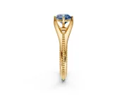 Solitaire Engagement Ring Setting for Fancy Blue Cushion Cut Center with Milgrain Cathedral Band and Prong Head in Yellow Gold