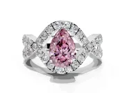 Halo Engagement Ring Setting for Fancy Pink Pear-Shaped Center with Pave Infinity Twist Band and Prong Head in Sterling Silver
