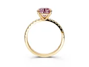 Solitaire Engagement Ring Setting for Fancy Pink Round Cut Center with Fine Pave Narrow Band and Prong Head in Yellow Gold