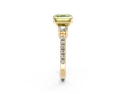 3 Stone Engagement Ring Setting for Fancy Yellow Asscher Cut Center with Round Cut Side Accents and Prong Head in Yellow Gold