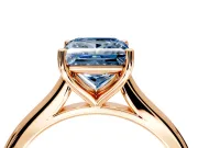 Solitaire Engagement Ring Setting for Fancy Blue Princess Cut Center with Narrow Cathedral Band and Prong Head in Rose Gold