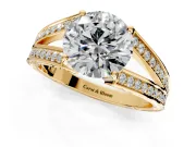 Split Shank Engagement Ring Setting for Round Cut Center with Pave Split Shank and Prong Head in Yellow Gold