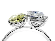 Fancy Yellow Oval and Emerald Cut Lab-Grown Diamond Toi et Moi Engagement Ring with Prong-Set Stones in White Gold