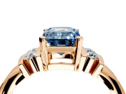 Solitaire Engagement Ring Setting for Fancy Blue Emerald Cut Center with Grooved Bar Accent Band and Prong Head in Rose Gold