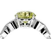 Leaf Engagement Ring Setting for Fancy Yellow Round Cut Center with Milgrain Accent Band and Prong Head in Platinum