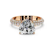 Solitaire Engagement Ring Setting for Heart-Shaped Center with Domed Multi-Row Pave Band and Prong Head in Rose Gold