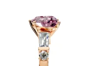 Bar-Set Engagement Ring Setting for Fancy Pink Heart-Shaped Center with Tapered Baguette Accents and Prong Head in Rose Gold