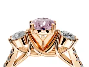 3 Stone Engagement Ring Setting for Fancy Pink Pear-Shaped Center with Crossover Basket, Pave Band and Prong Head in Rose Gold