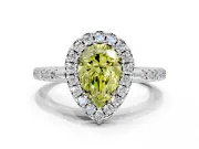 Pave Halo Engagement Ring Setting for Fancy Yellow Pear-Shaped Center with Single Row Pave Band and Prong Head in White Gold