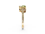 Cathedral Engagement Ring Setting for Fancy Yellow Heart-Shaped Center with Antique-Style Pave Band and Prong Head in Yellow Gold