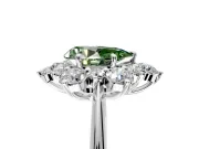 Small-Accent Cluster Halo Engagement Ring Setting for Fancy Green Pear-Shaped Center with Plain Band and Prong Head in White Gold