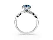 Solitaire Engagement Ring Setting for Fancy Blue Round Cut Center with Narrow Twist Pave Band and Prong Head in White Gold