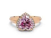 Halo Engagement Ring Setting for Fancy Pink Heart-Shaped Center with Knife Ridge Cathedral Band and Prong Head in Rose Gold