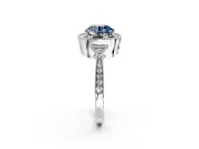 Halo Engagement Ring Setting for Fancy Blue Round Cut Center with Milgrain Rim, Pave Band and Prong Head in Platinum
