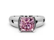 Tension Engagement Ring Setting for Fancy Pink Princess Cut Center with Wide Flat Band and Tension Head in White Gold