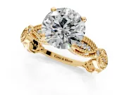 Solitaire Engagement Ring Setting for Round Cut Center with Marquise Panel Band and Prong Head in Yellow Gold