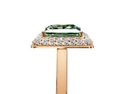 Halo Engagement Ring Setting for Fancy Green Princess Cut Center with Plain Tapered Band and Prong Head in Rose Gold