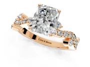 Solitaire Engagement Ring Setting for Radiant Cut Center with Bar-Station Pave Twist and Prong Head in Rose Gold