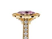 Halo Engagement Ring Setting for Fancy Pink Oval Center with Milgrain Pave Band and Bezel Head in Yellow Gold