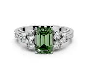 Cluster Engagement Ring Setting for Fancy Green Emerald Cut Center with Bezel Accent Clusters and Prong Head in White Gold