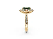 Floral Halo Engagement Ring Setting for Fancy Green Emerald Cut Center with Pave Accents and Prong Head in Yellow Gold