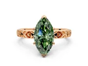 Solitaire Engagement Ring Setting for Fancy Green Marquise Center with XO Engraved Band and Prong Head in Rose Gold
