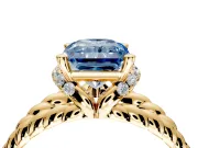 Halo Engagement Ring Setting for Fancy Blue Radiant Cut Center with Rope Twist Split Shank and Prong Head in Yellow Gold