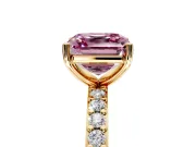 Solitaire Engagement Ring Setting for Fancy Pink Asscher Cut Center with Round Cut Pave Band and Prong Head in Yellow Gold