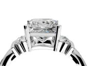 Solitaire Engagement Ring Setting for Princess Cut Center with Grooved Bar Accent Band and Prong Head in Platinum