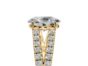 Solitaire Engagement Ring Setting for Oval Center with Pave Split Shank and Prong Head in Yellow Gold