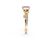 Leaf Motif Engagement Ring Setting for Fancy Pink Radiant Cut Center with Pave Band and Prong Head in Yellow Gold