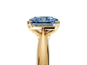 Solitaire Engagement Ring Setting for Fancy Blue Radiant Cut Center with Reverse Tapered Band and Prong Head in Yellow Gold