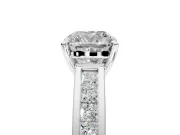 Solitaire Engagement Ring Setting for Cushion Cut Center with Princess Cut Channel Band and Prong Head in Platinum