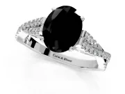 Solitaire Engagement Ring Setting for Fancy Black Oval Center with Twisted Pave Split Shank and Prong Head in Sterling Silver