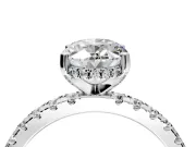 Solitaire Engagement Ring Setting for Oval Center with Band of Accents and Prong Head in Sterling Silver
