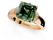 Solitaire Engagement Ring Setting for Fancy Green Asscher Cut Center with Wide Band, Pave Collar and Prong Head in Rose Gold