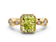 Vintage Station Engagement Ring Setting for Fancy Yellow Radiant Cut Center with Accents and Prong Head in Yellow Gold