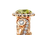 Milgrain Halo Engagement Ring Setting for Fancy Yellow Oval Center with Shoulder Bezels and Prong Head in Rose Gold