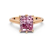 Solitaire Engagement Ring Setting for Fancy Pink Radiant Cut Center with Cathedral Band and Prong Head in Rose Gold