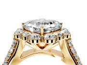 Large Accent Halo Engagement Ring Setting for Asscher Cut Center with Pave Split Shank and Prong Head in Yellow Gold