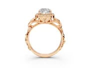 Halo Engagement Ring Setting for Cushion Cut Center with Open Scroll Shoulders and Prong Head in Rose Gold