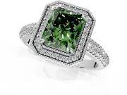 Milgrain Halo Engagement Ring Setting for Fancy Green Radiant Cut Center with Three-Sided Pave Band and Prong Head in Sterling Silver