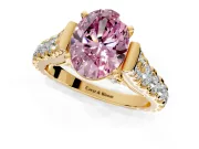 Solitaire Engagement Ring Setting for Fancy Pink Oval Center with Pave Cathedral Shoulders and Prong Head in Yellow Gold