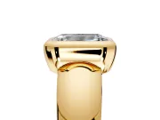 Solitaire Engagement Ring Setting for Emerald Cut Center with Wide Band and Bezel Head in Yellow Gold