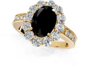Halo Engagement Ring Setting for Fancy Black Oval Center with Milgrain Channel Band and Prong Head in Yellow Gold