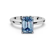 Solitaire Engagement Ring Setting for Fancy Blue Emerald Cut Center with Wire Band and Prong Head in White Gold