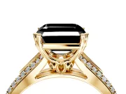 Solitaire Engagement Ring Setting for Fancy Black Asscher Cut Center with Pave Rail Split Shank and Prong Head in Yellow Gold