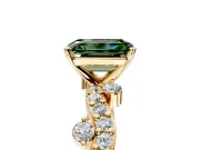 Solitaire Engagement Ring Setting for Fancy Green Emerald Cut Center with Bar-Station Pave Twist and Prong Head in Yellow Gold