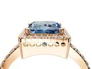 Halo Engagement Ring Setting for Fancy Blue Princess Cut Center with Inner Milgrain Border and Prong Head in Rose Gold