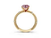 Rope Engagement Ring Setting for Fancy Pink Round Cut Center with Accent Shoulders and Prong Head in Yellow Gold